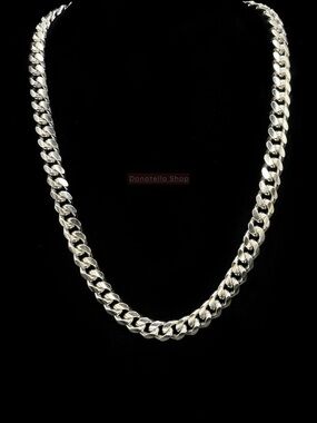 New 925 Sterling Silver Rhodium Plated Lobster Claw Cuban Link Necklace 22”